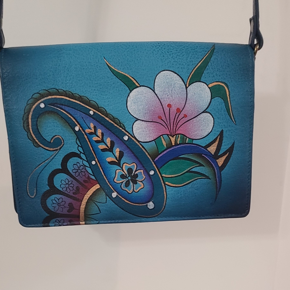 Anuschka Floral Blue Crossbody Bag